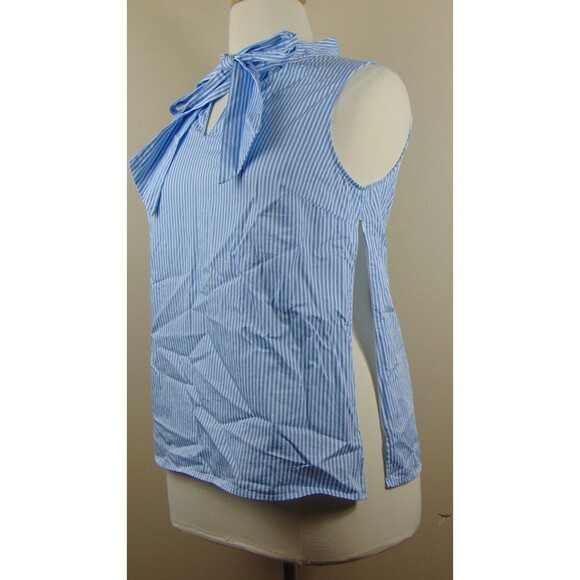 Talbots Sleeveless Tank Size 12 Blue / White Stripe Light Weight Neck Tie Cotton - Picture 3 of 8